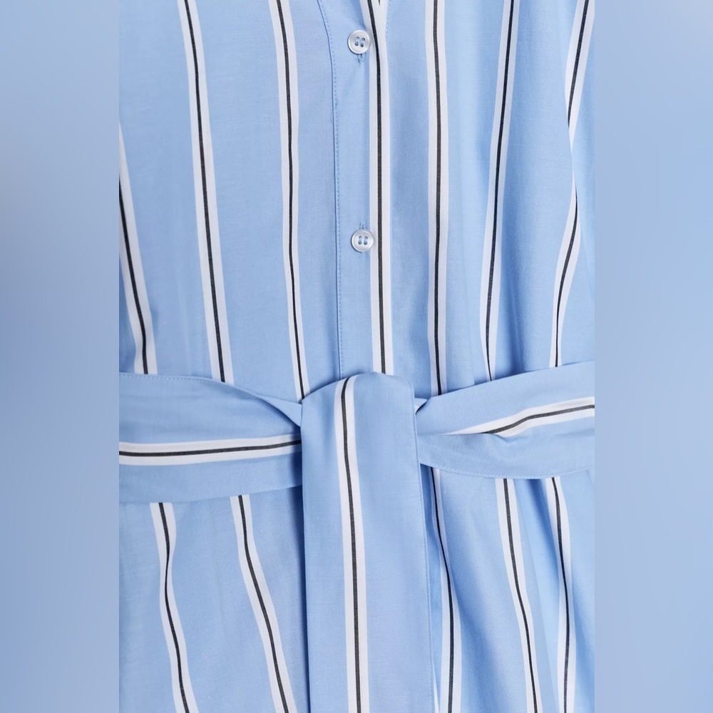 Zara ZW Blue Striped Belted Shirt Dress Puff Sleeves 100% Cotton Buttons NWT XS - Picture 5 of 15